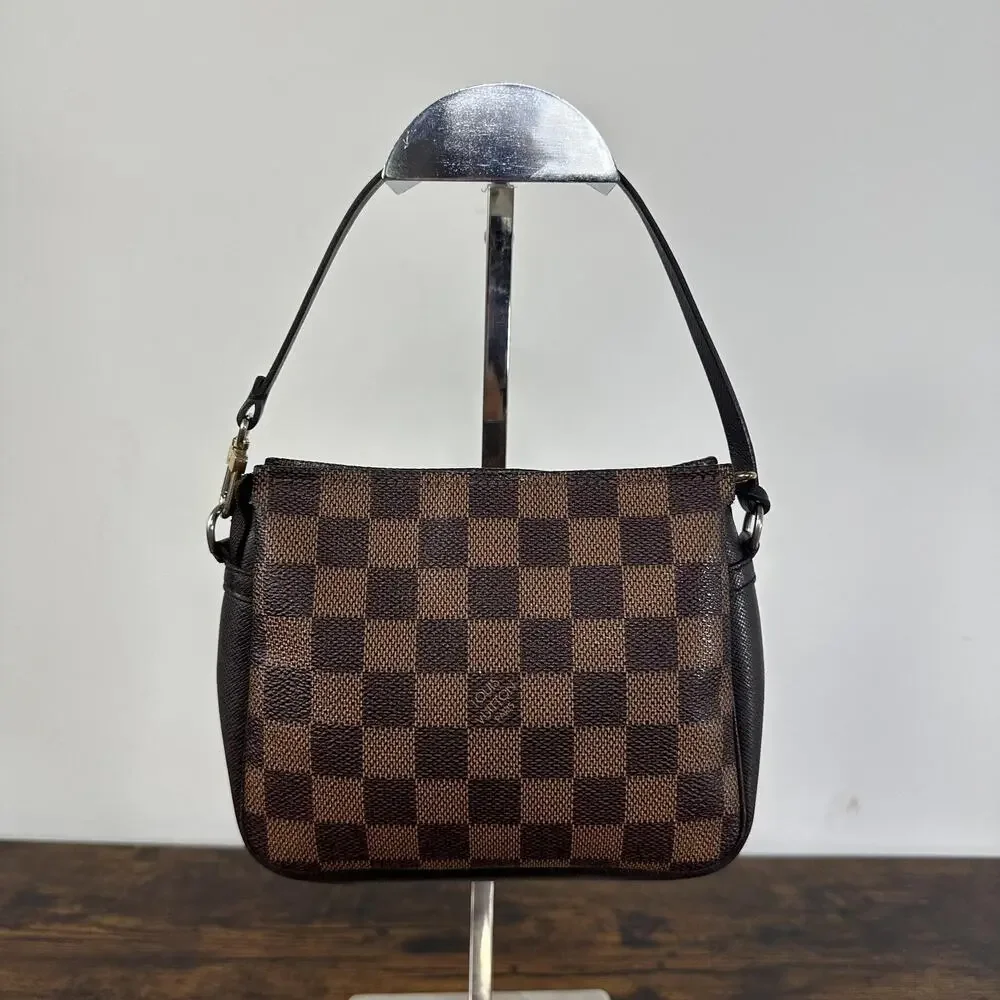 Louis Vuitton Damier Ebene Shoulder Bag Womens Small Brown Canvas Leather France